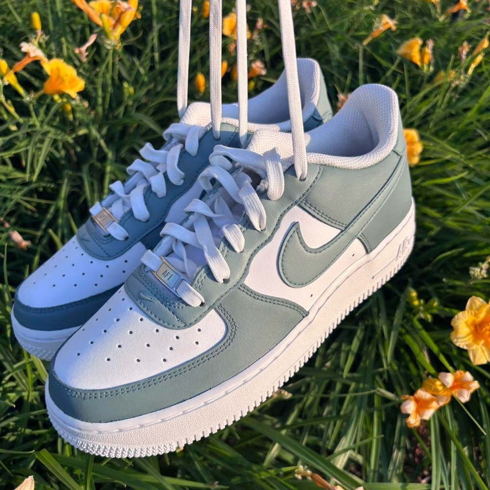 Custom Painted Nike Air Force 1 Low - Sage Green - Size 6.5Y / 8 Womens